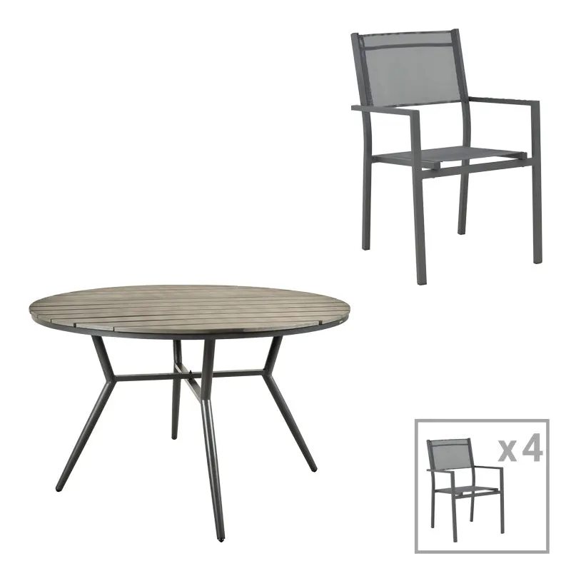 Set masa si scaune Appa-Moly, 5 piese, Antracit, 120x120x74 cm - Gri