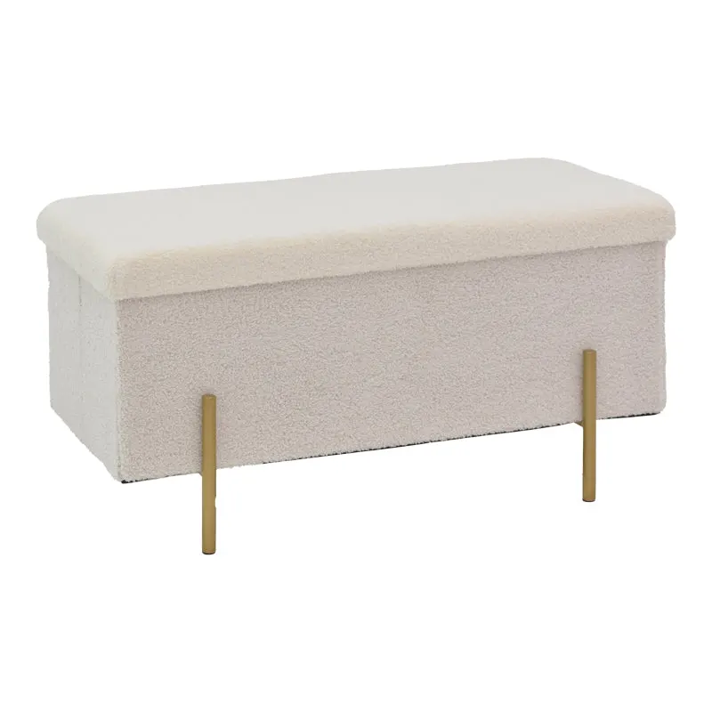 Taburet Ziwel cu capac teddy, alb auriu, 80x40x40 cm - Alb