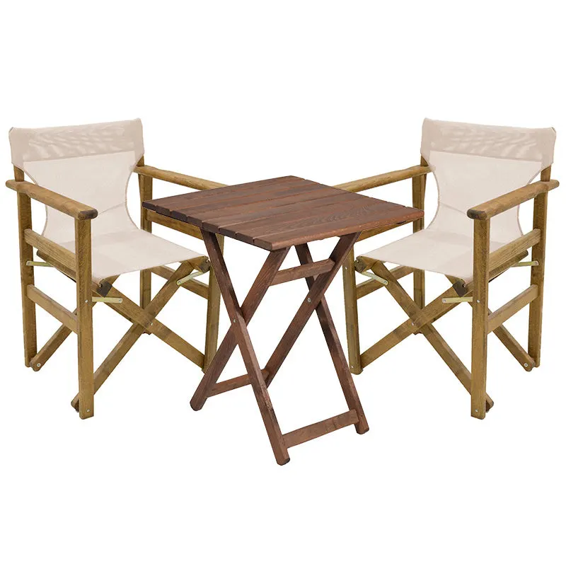 Set de gradina masa si scaune Retto 3 bucati din lemn masiv de fag nuc, PVC, bej, 60x60x71 cm - Nuc