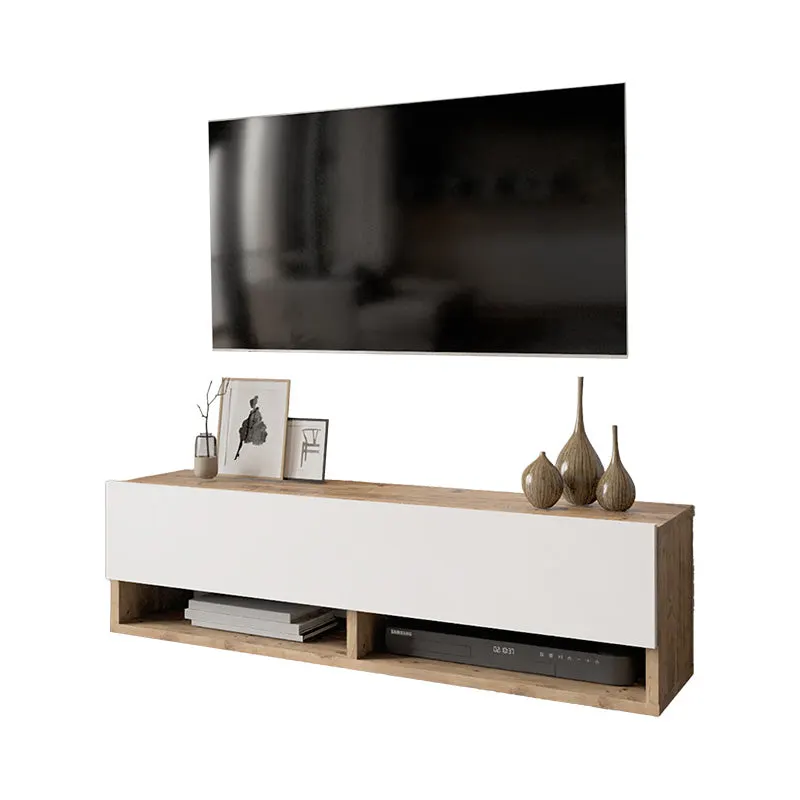 Comoda TV de perete Roscoe, 100x32x30 cm - Alb-Stejar