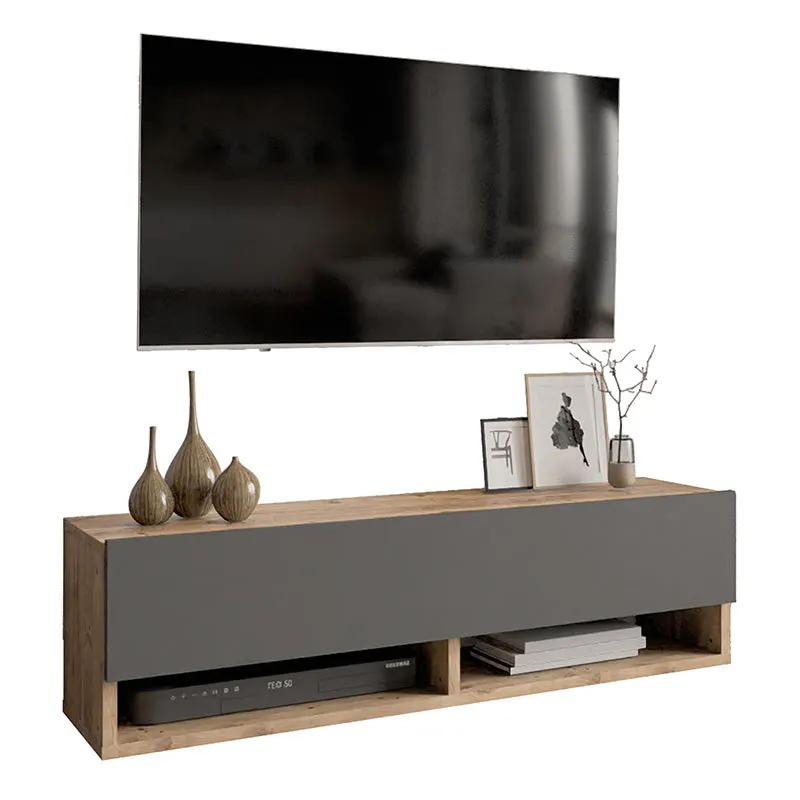 Comoda TV de perete Roscoe, 100x32x30 cm - Antracit-Stejar
