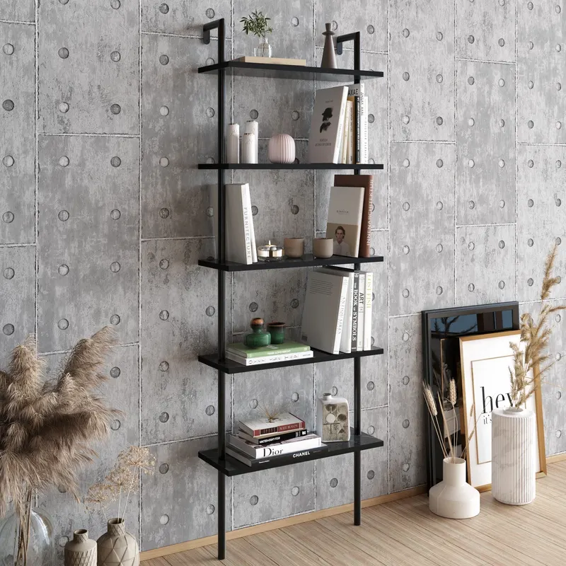 Bibliotecă Paula Hadley, negru - alb, 60x22x174 cm - Negru