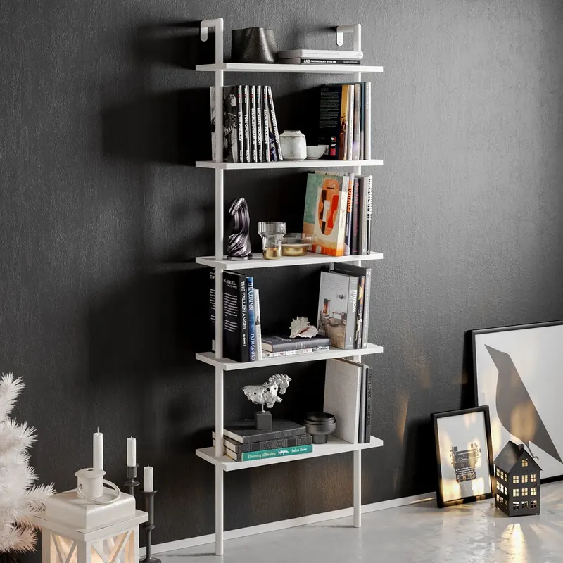 Bibliotecă Paula Hadley, negru - alb, 60x22x174 cm - Alb
