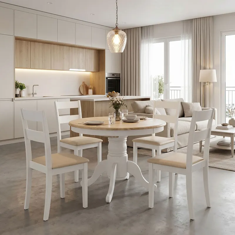 Set masa si scaune Dallan Lars, Lemn rubberwood, Alb, 100x75 cm - Alb