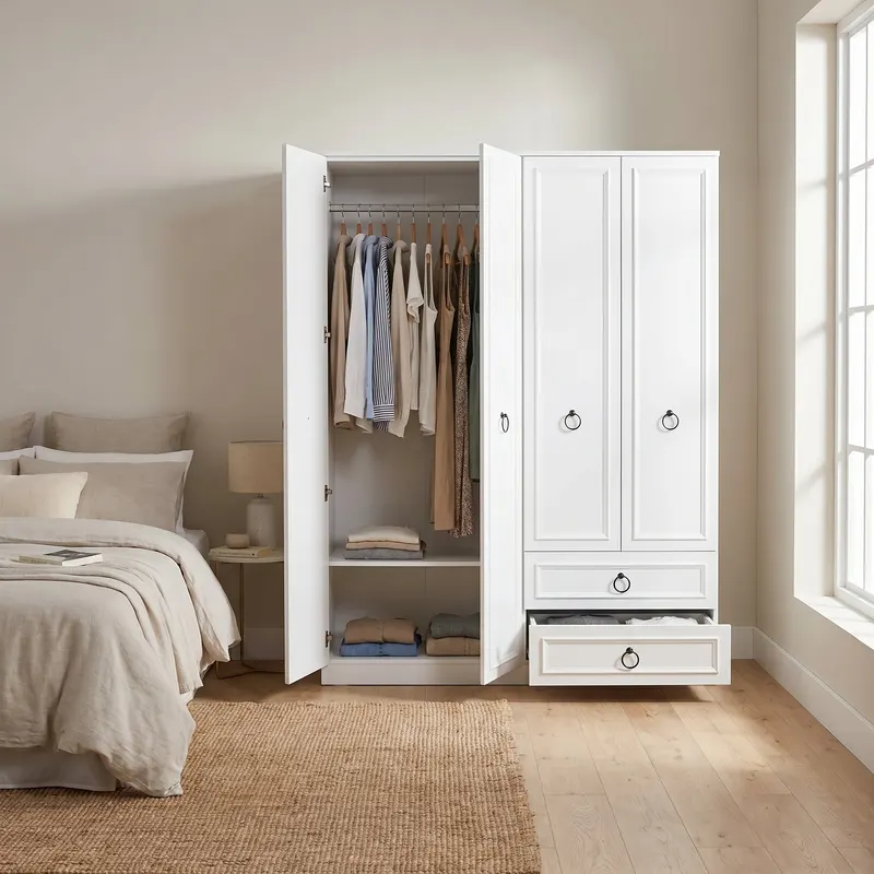 Dulap Haine GRD-1342-BB-3 Home Collection® Hampton, 4 usi si 2 sertare, Alb, 140x185x52 cm - Alb