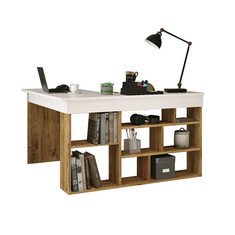 Birou colt Rosaline, Alb - Stejar, 120x129x72 cm - Alb