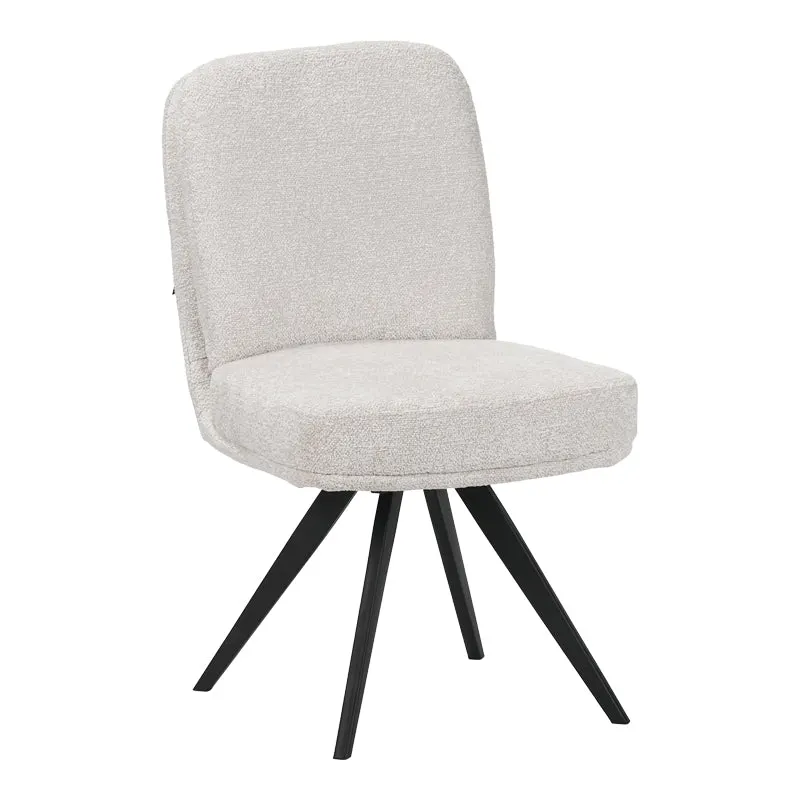 Scaun rotativ cu funcție ajustabilă, Stil Modern, Material stofă boucle albă, Picioare metalice, negre, 66x50x90 cm - BLACK-WHITE