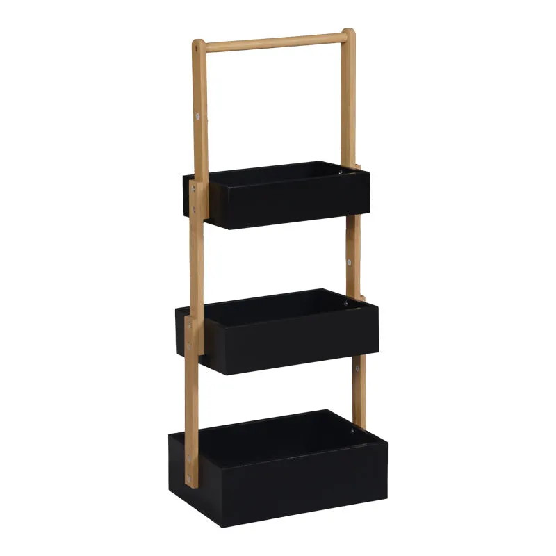 Raft de podea Arvy, Bambus, 32x20x76 cm - Negru-Natur