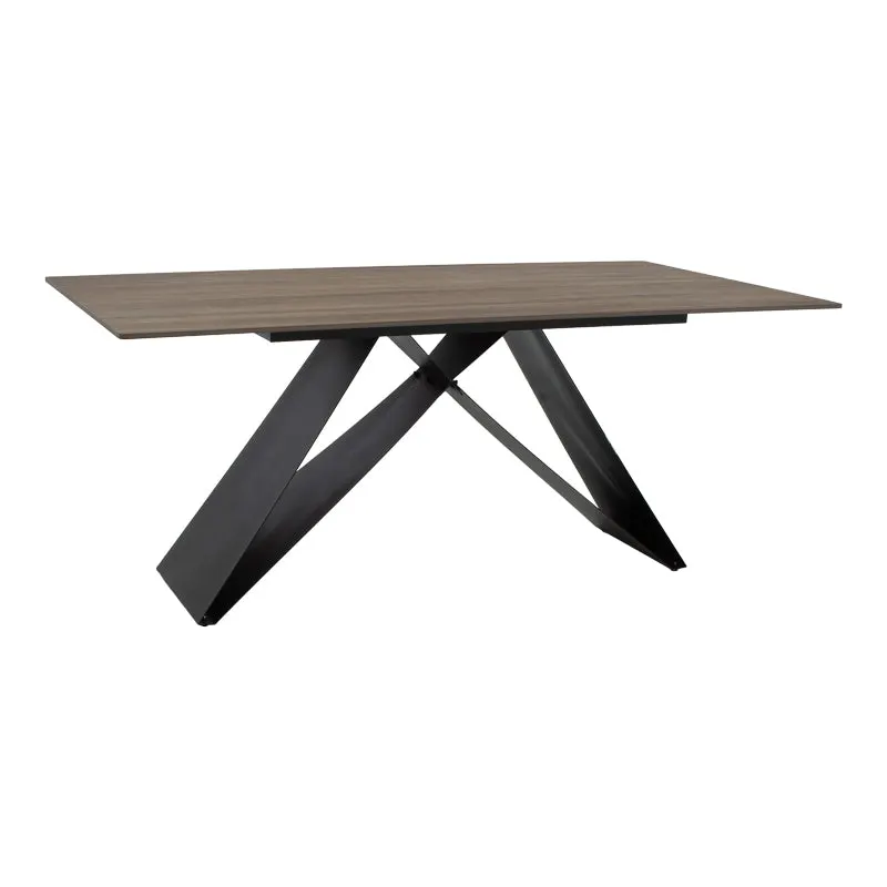 Masă de sufragerie Sabrina cu suprafață din piatră sinterizată, Material: Imitație nuc și metal, negru, 180x90x75 cm - Negru
