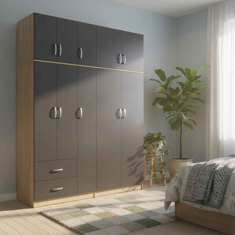 Dulap Athos I cu 5 usi si loft, 170x42x240 cm - Sonoma-Antracit
