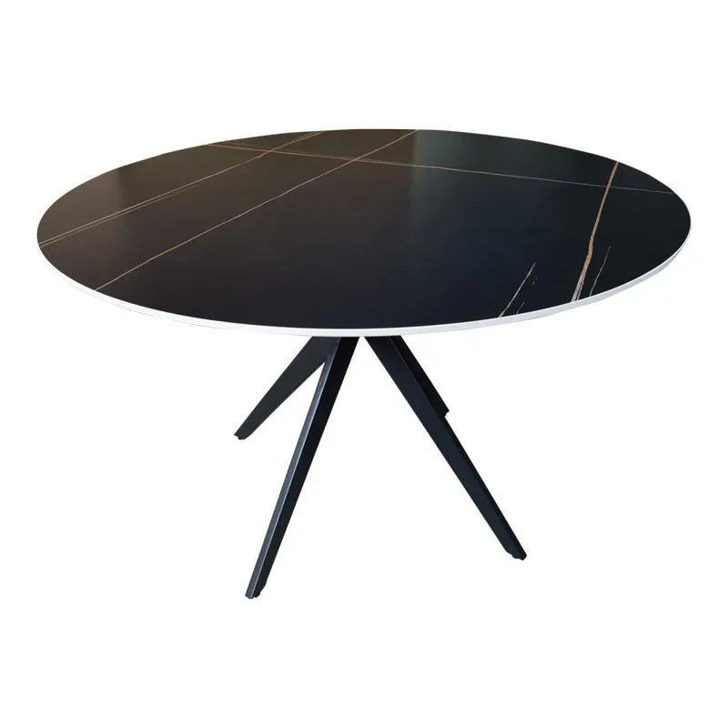 Masa rotunda cu aspect de marmura, piatra sinterizata/metal, negru, 120x76 cm - Negru