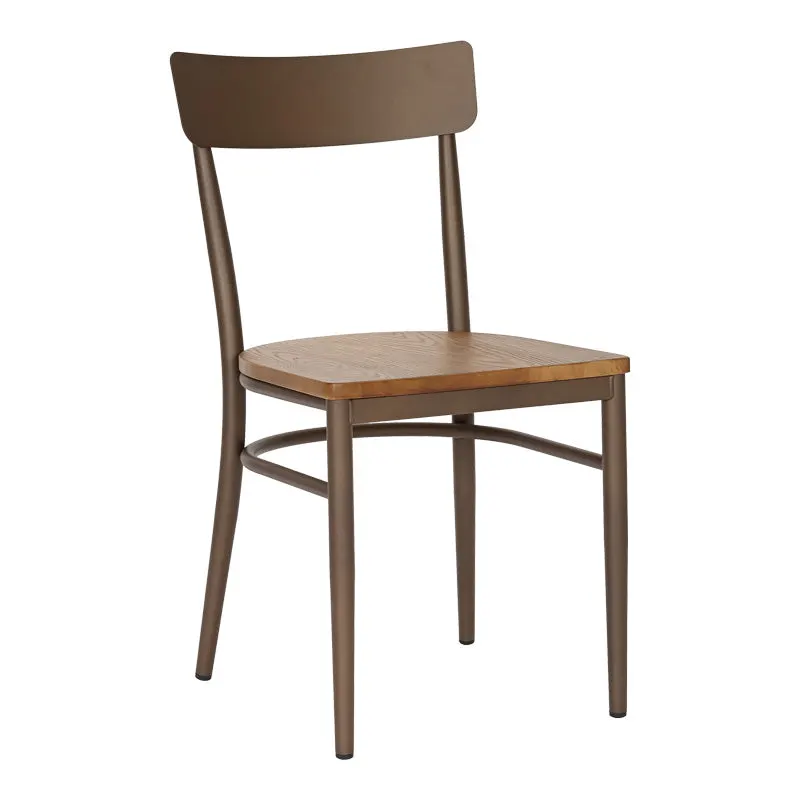 Scaun cu schelet metalic Zerca, Lemn de Cauciuc, Natural, 49x44x82 cm - Maro