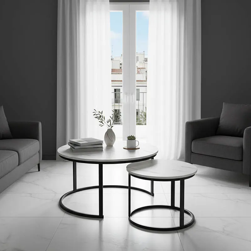 Mese de cafea Solme I, Set 2 piese, 80x80x45 cm - Alb-Negru