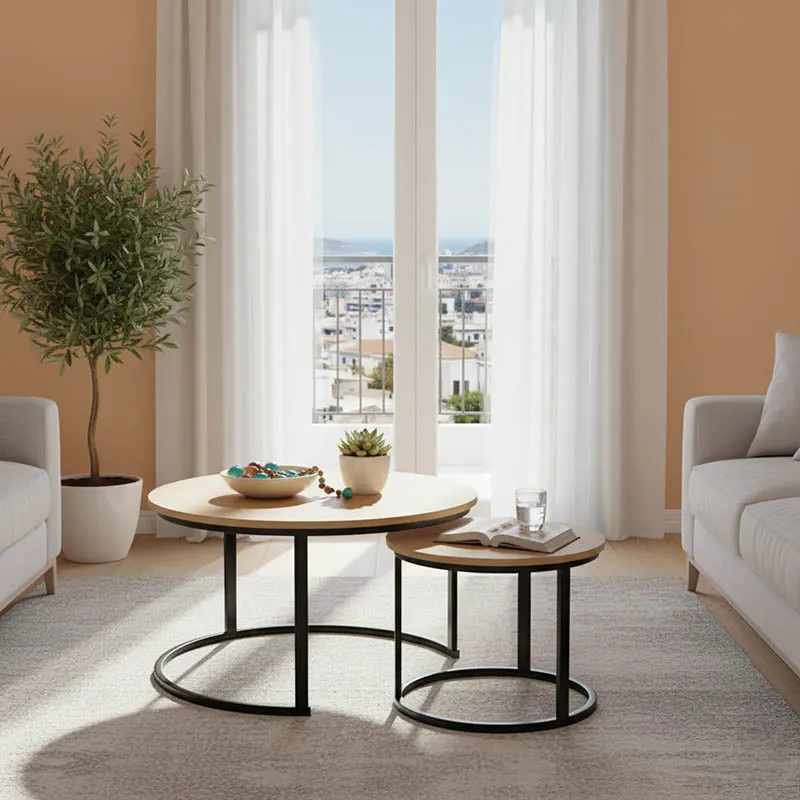 Mese de cafea Solme I, Set 2 piese, 80x80x45 cm - Stejar