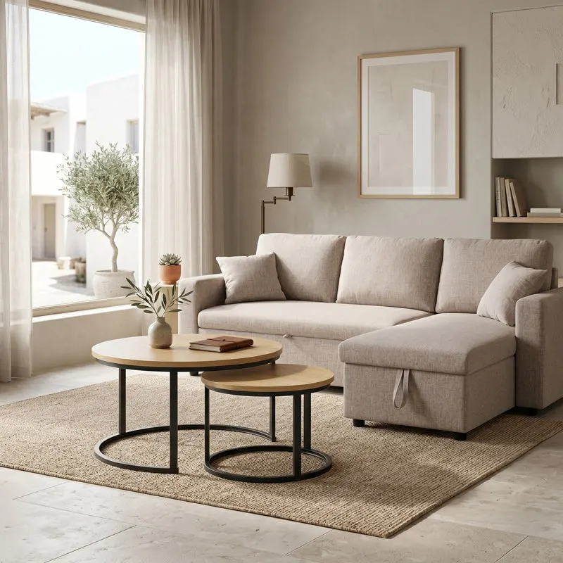 Mese de cafea Solme I, Set 2 piese, 80x80x45 cm - Natural