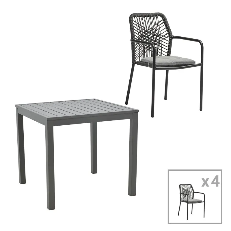 Set masa si scaune 5 buc de gradina Kliton-Kherson, Antracit, 80x80x74 cm - Antracit