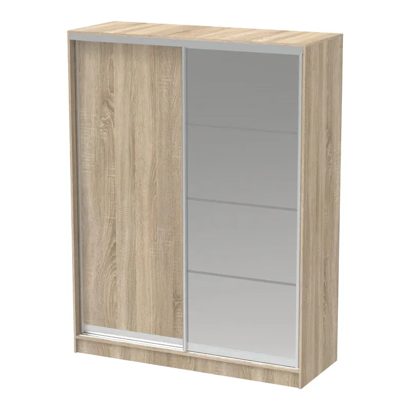 Dulap dormitor cu oglinda Korredor, Alb - Stejar, 160x60x220 cm - Stejar