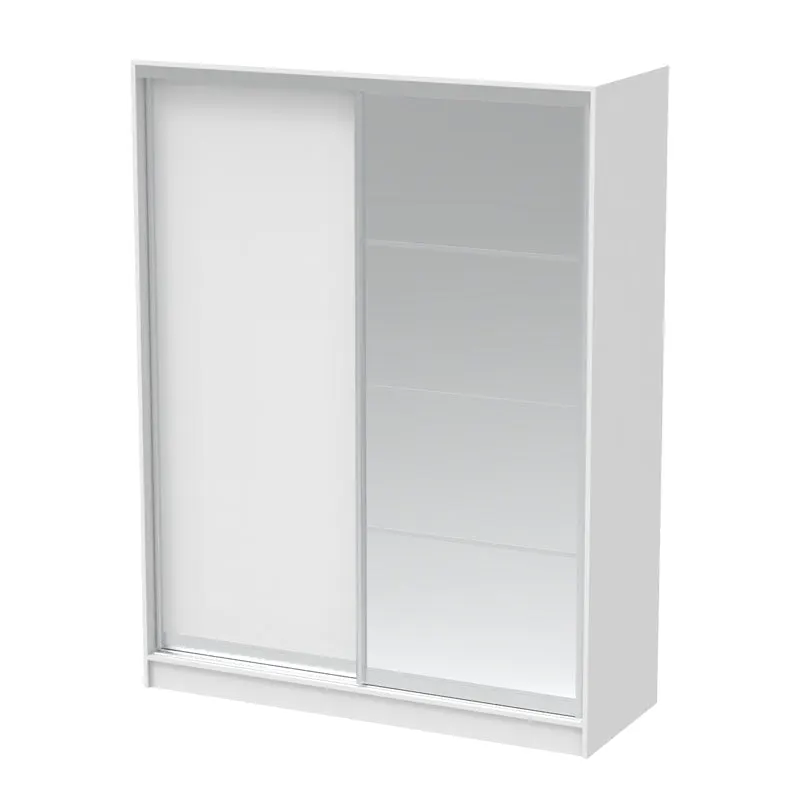 Dulap dormitor cu oglinda Korredor, Alb - Stejar, 160x60x220 cm - Alb