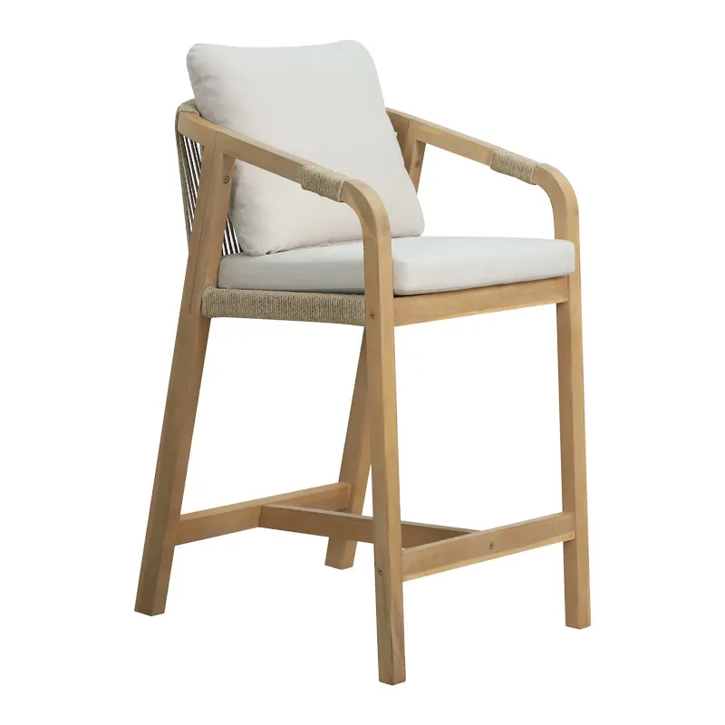 Scaun de bar Luciana lemn masiv de salcâm-tesatura, bej, 68x55x98 cm - Bej