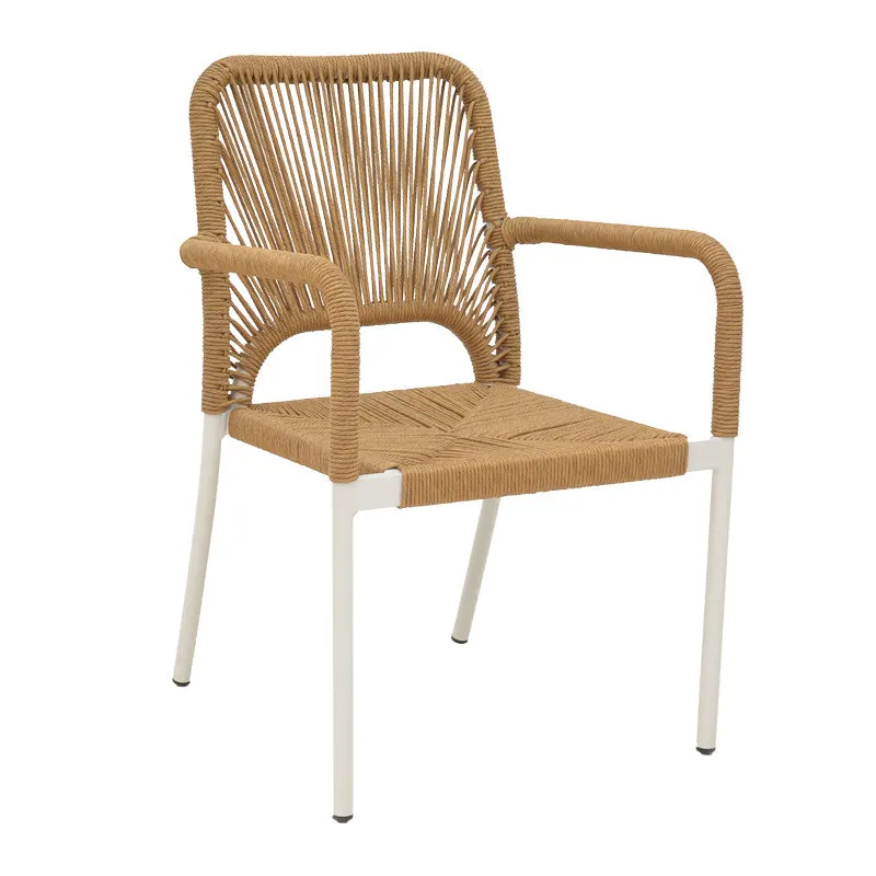 Norture fotoliu stivuibil din aluminiu cadru alb-rattan, Natural, 57x61x85 cm - Natur