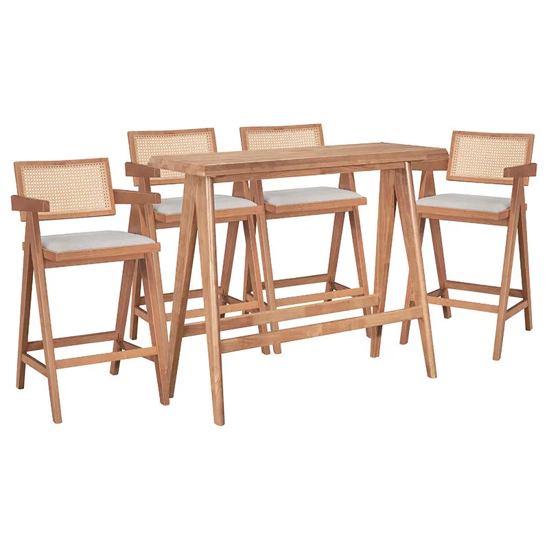 Set masa si scaune pentru sufragerie Winslow set 5 piese lemn de arbore de cauciuc, nuc deschis, 120x45x100 cm - Nuc