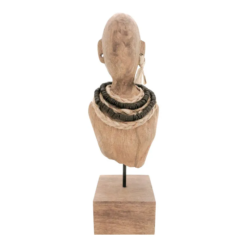 Statueta Ebia bust lemn de mango metal, nuc, 17x12x44 cm - Nuc