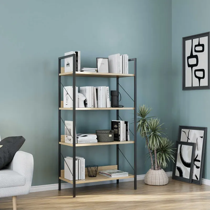 Biblioteca KTP-840-FF-1 Home Collection® Profile cu 4 rafturi, Alb - Maro - Stejar, 73x136x35 cm - Stejar