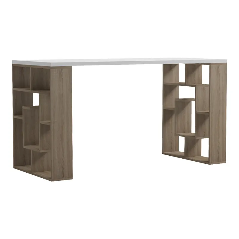 Birou Lovet cu raft, 140x60x75 cm - Sonoma-Alb