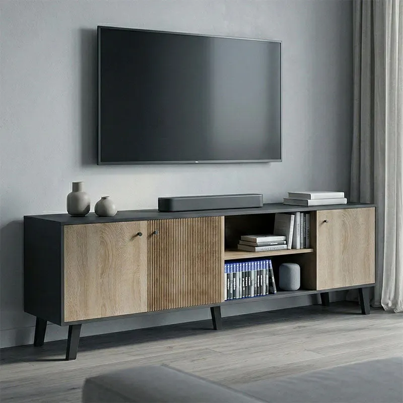 Comodă TV cu design modern, Tuscany Sonoma-Antracit, Stil Contemporan, PAL/MDF, 180x41x51 cm - SONOMA -ANTHRACITE