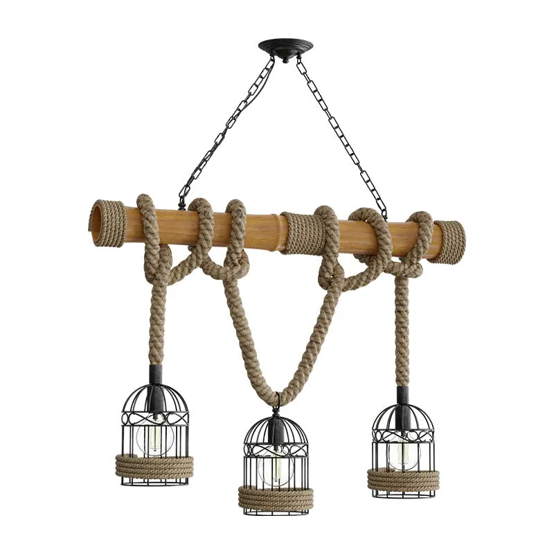 Lustră tavan cu elemente naturale, Woodie, Metal & Lemn & Frânghie, Natur, 80x20x80 cm - Natur