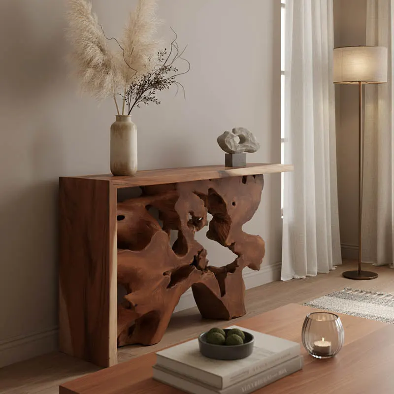 Consolă cu design natural Jako, Lemn Teak, 120x40x80 cm - Natur