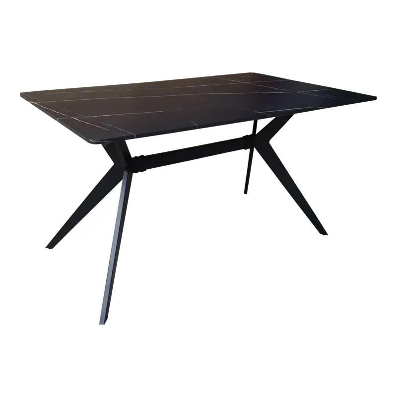 Masa, cu aspect de marmura neagra și picioare de metal, Ezali, & metal, Negru, 140x80x75 cm - Negru