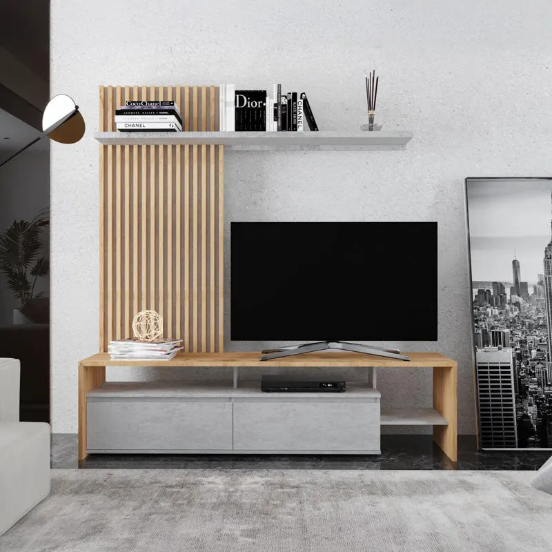 Set mobilier living Neo, functional, Stejar-Gri, 190x40x200 cm - Stejar