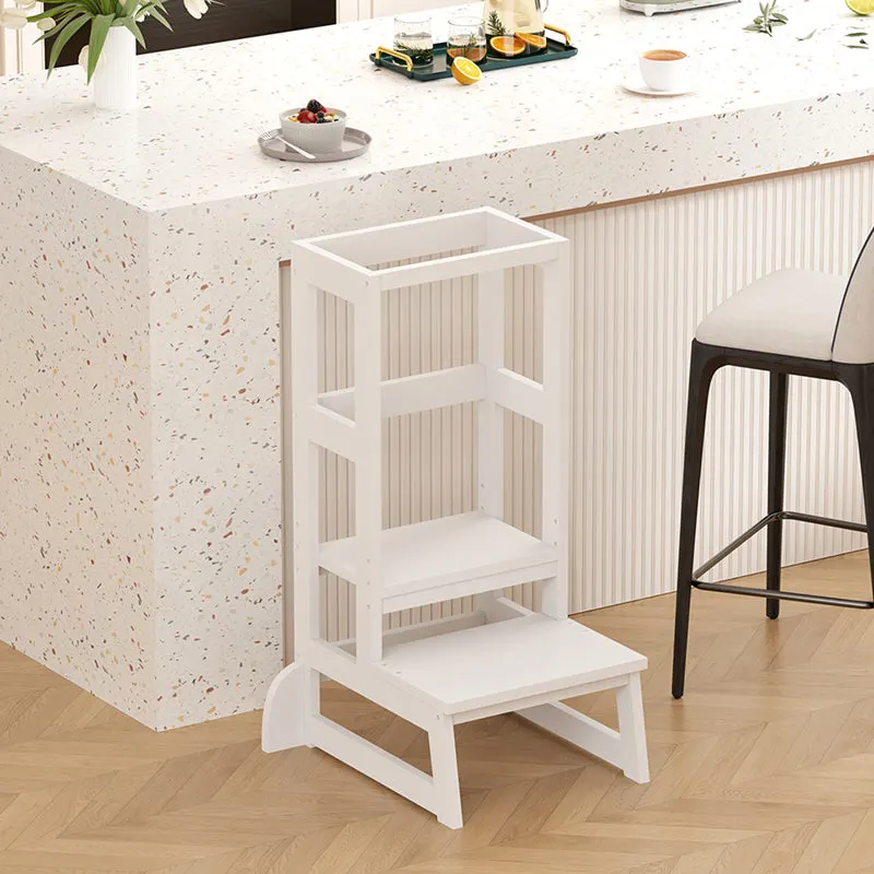Turnulet de învatare pentru copii Chiquel, stil Montessori, lemn, Alb - Natural, 45x51x90 cm - Alb