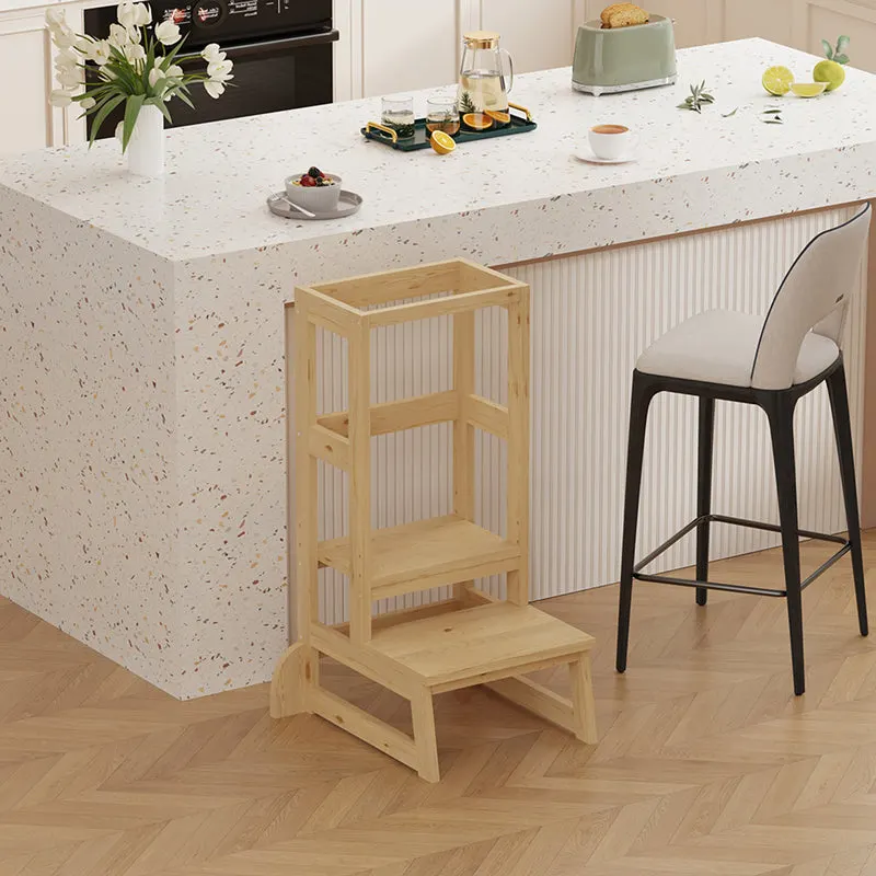 Turnulet de învatare pentru copii Chiquel, stil Montessori, lemn, Alb - Natural, 45x51x90 cm - Natur