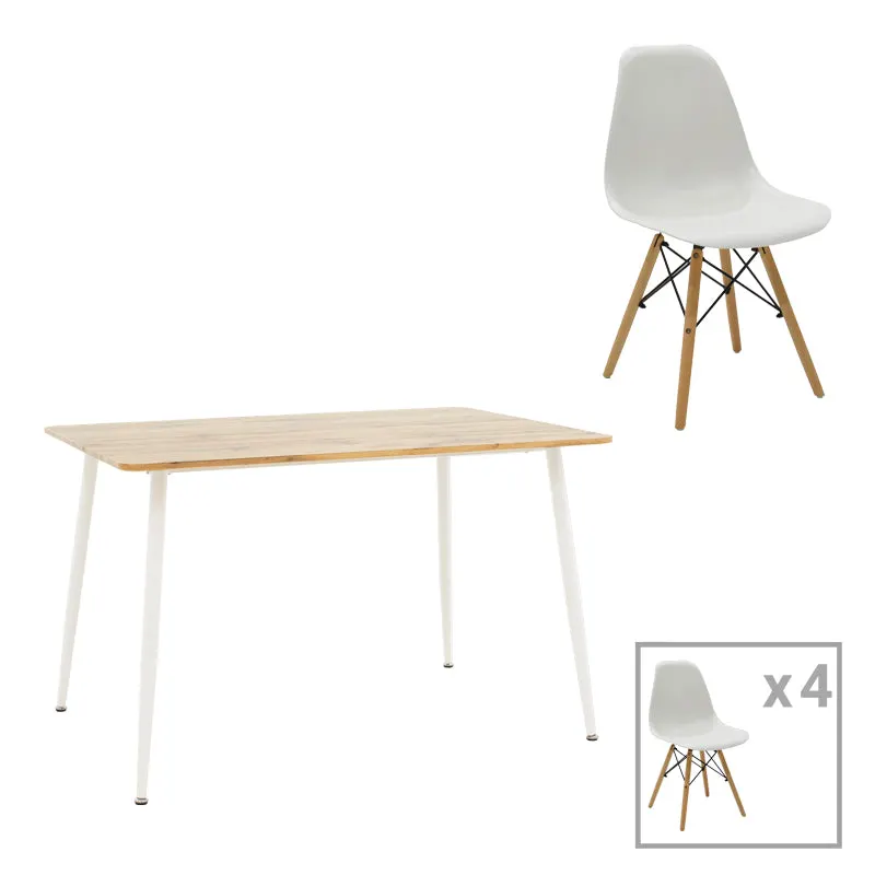 Set de 5 buc masa si scaune Julita-Cuba, alb-sonoma, 120x80x75 cm - Alb