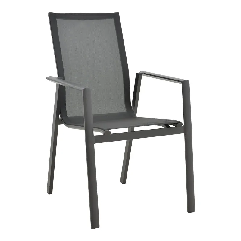 Scaun de gradina Dashiell metal negru textilena, Alb - Negru, 71x58x94 cm - Negru