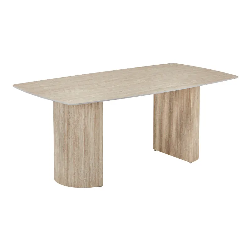Masă de sufragerie Loosir, Aspect travertin, Travertin, 180x90x74 cm - Travertin