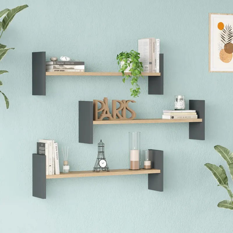 Raft de perete Mento, MDF, 76x15x24 cm - Stejar-Antracit