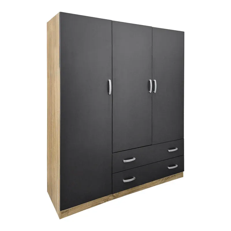 Dulap de haine Alvia cu 3 uși și 2 sertare, Diverse culori, 150x51x180cm - Sonoma-Antracit
