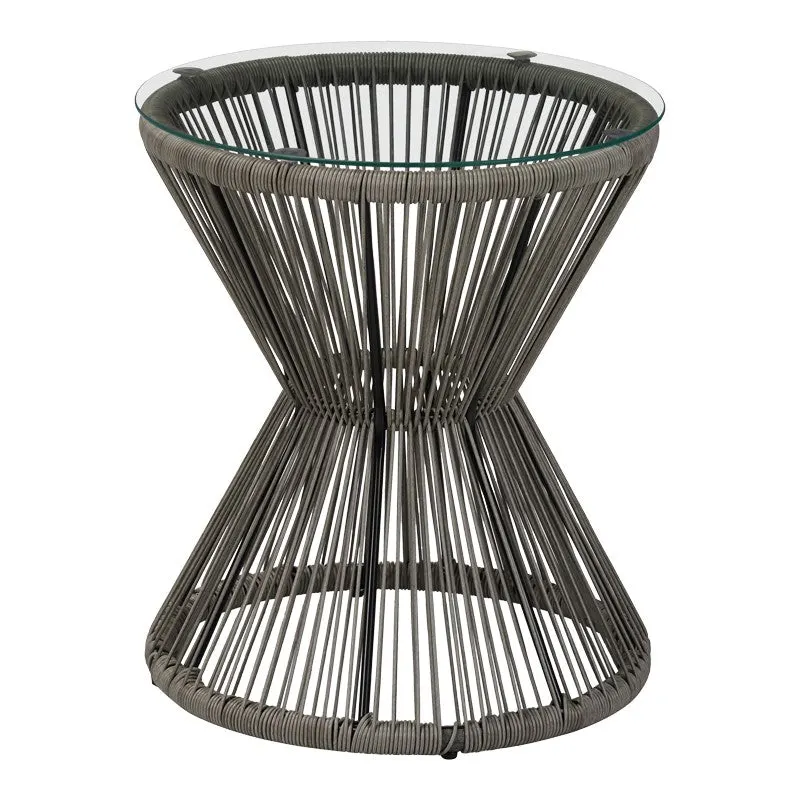 Măsuță de sticlă cu rattan, Mabil, Sticlă și Rattan, Gri, 50x55 cm - Gri