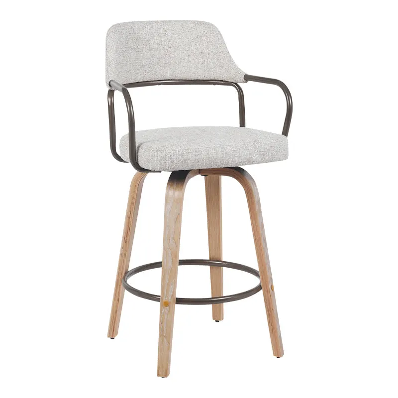 Scaun bar rotativ Tertia, Metal-lemn și, Bej - maro, 54x52x98 cm - Alb