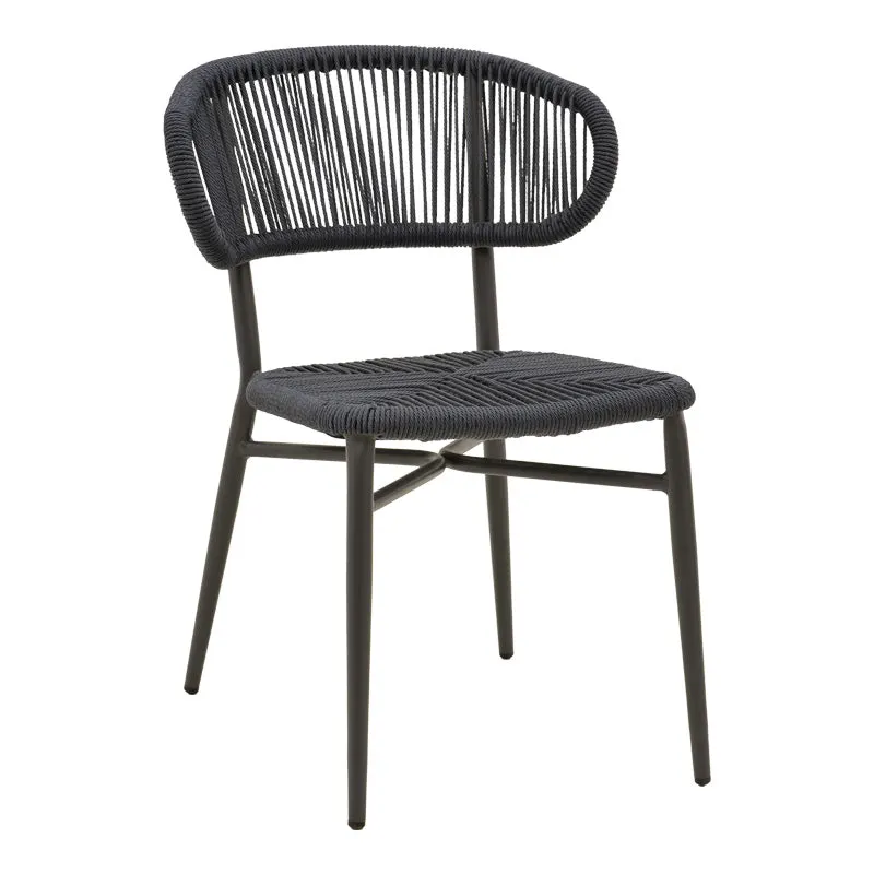 Scaun din aluminiu cu ratan, model Agus, empilabil, aluminiu și ratan, negru, 55x63x77 cm - Negru