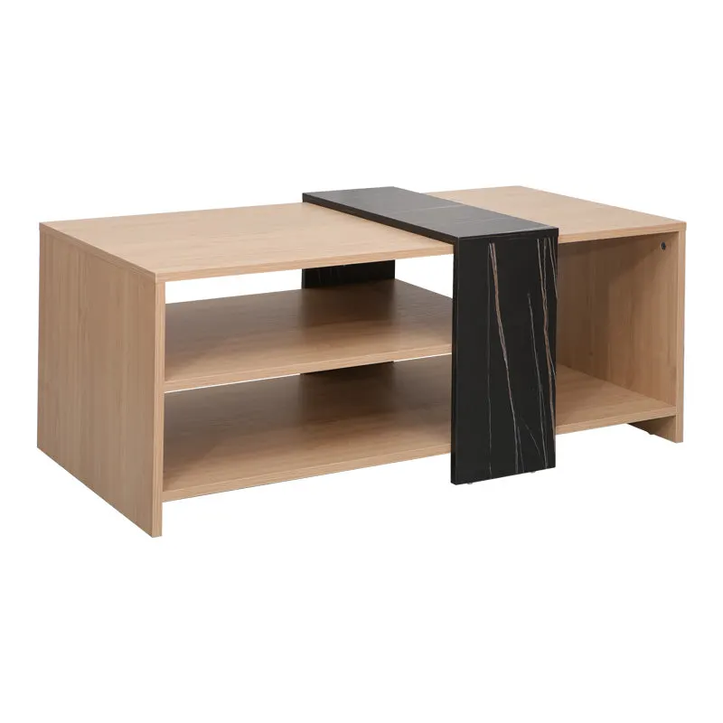 Masa de cafea Cozeto, Pal melaminat, 100x53x42 cm - Natural-Negru-Auriu
