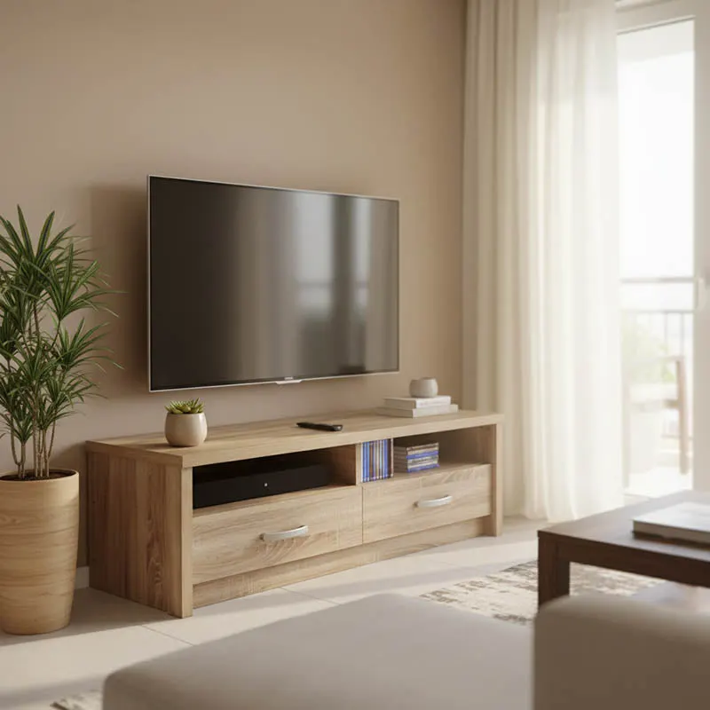 Comoda TV cu rafturi, Lemn, Sonoma, 120x45x42 cm - Stejar