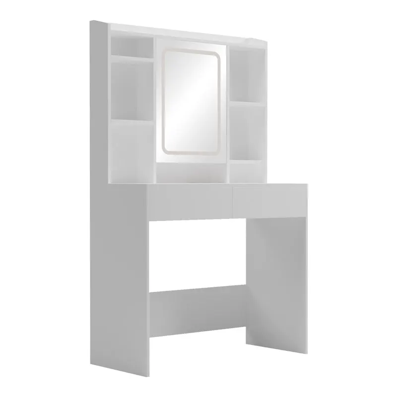 Masa de toaleta cu LED Efilia, Lemn, Alb, 90x40x145 cm - Alb