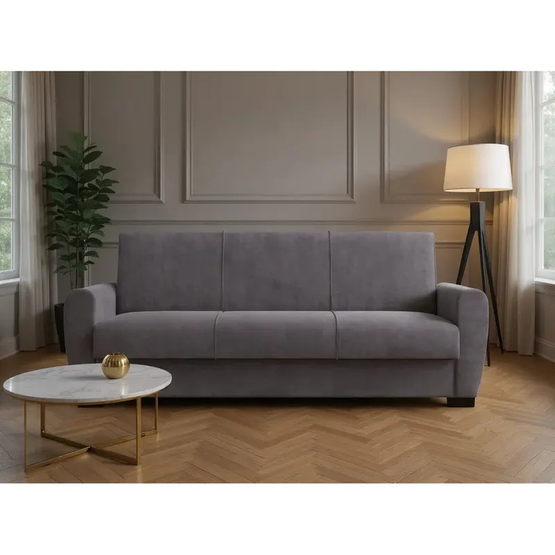 Canapea extensibilă 3 locuri Valencia, cu ladă de depozitare, Diverse culori, 220x68x90 cm - Gri închis