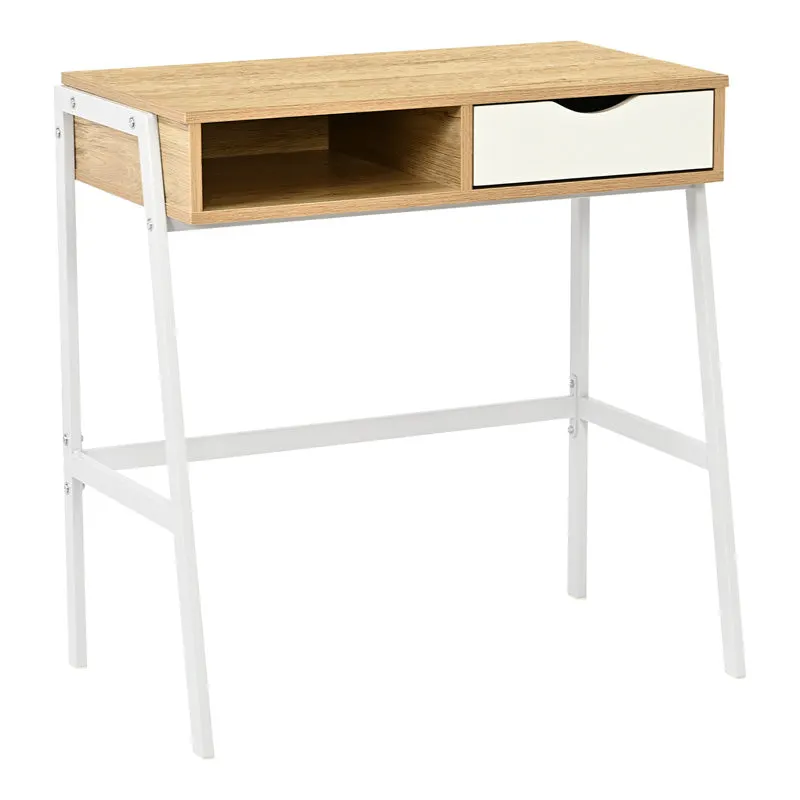 Birou Rezio cu raft si sertar, 75x45x76 cm - Stejar-Alb