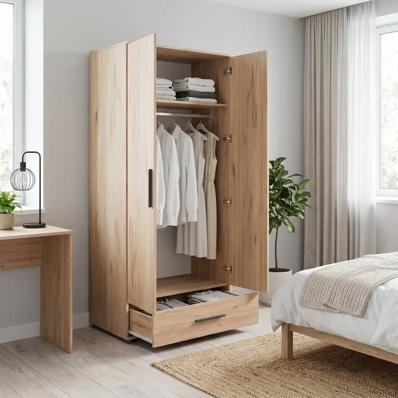 Dulap Haine GRD-621-FF-2 Home Collection® Trendline cu 2 usi si sertar, Stejar, 80x187x52 cm - Stejar