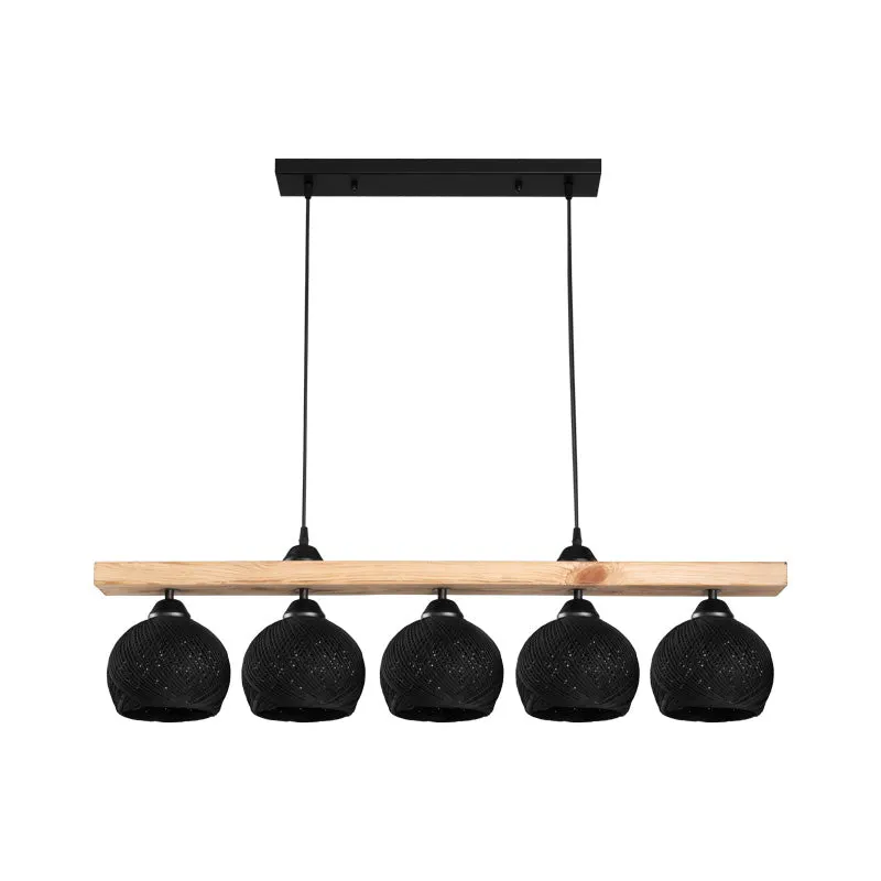 Lustra Salote, metal si abajur textil, 100x18x24 cm - Maro-Negru